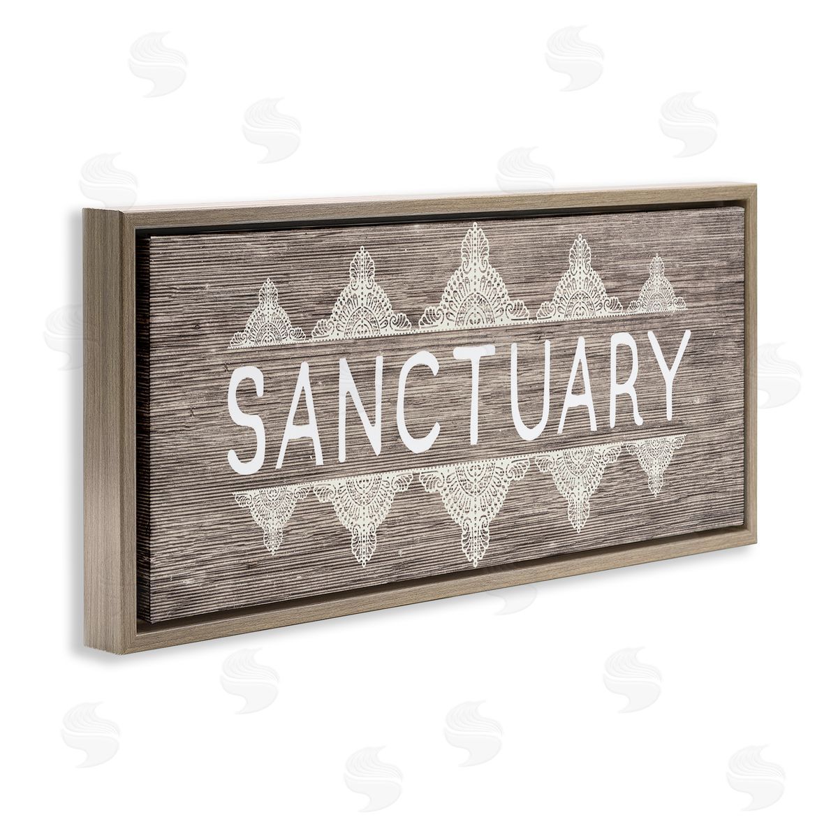 Sanctuary with Paisley Pattern Brown Floating Frame Canvas Wall Art, Home Decor by Stupell Studio
