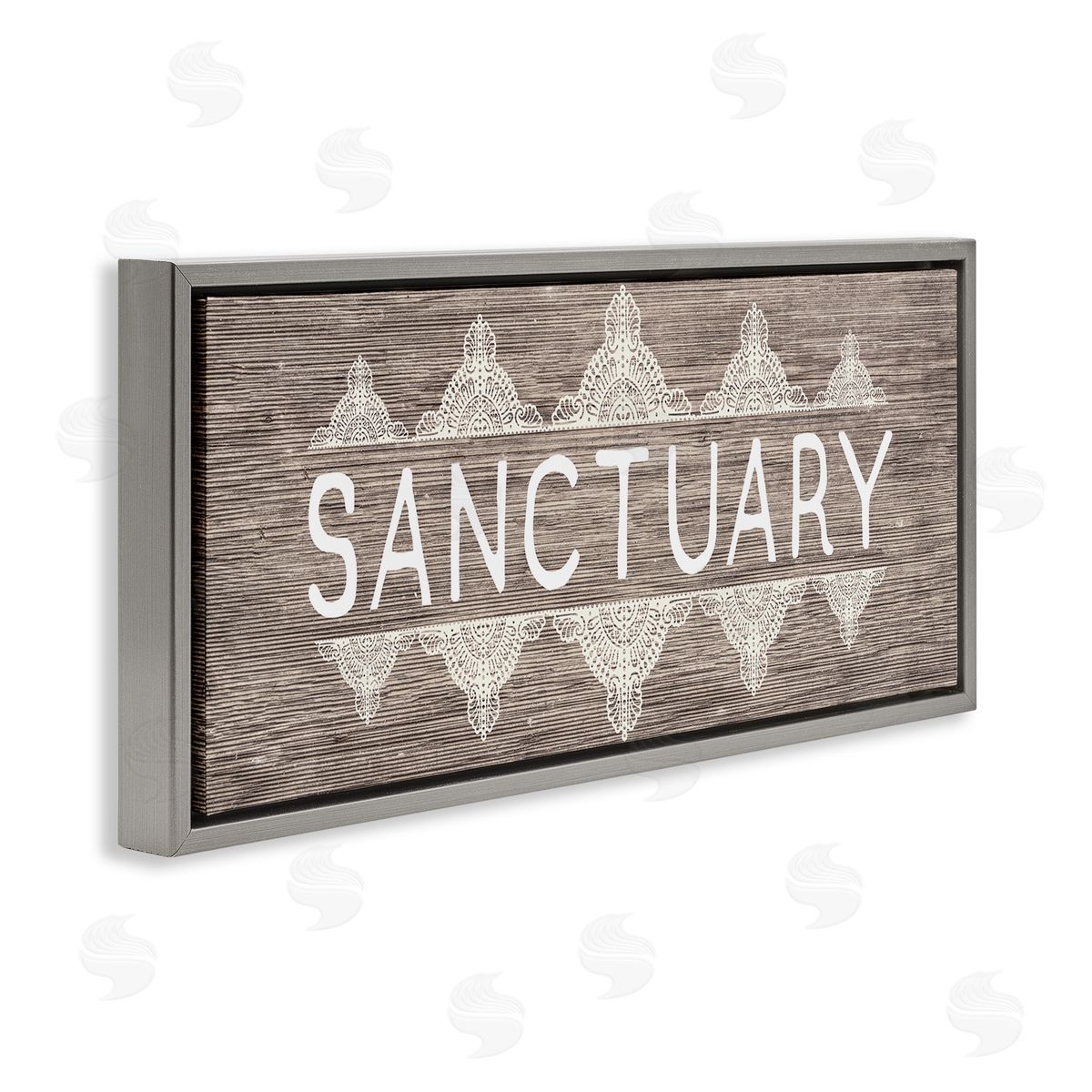 Sanctuary with Paisley Pattern Grey Floating Frame Canvas Wall Art, Home Decor by Stupell Studio