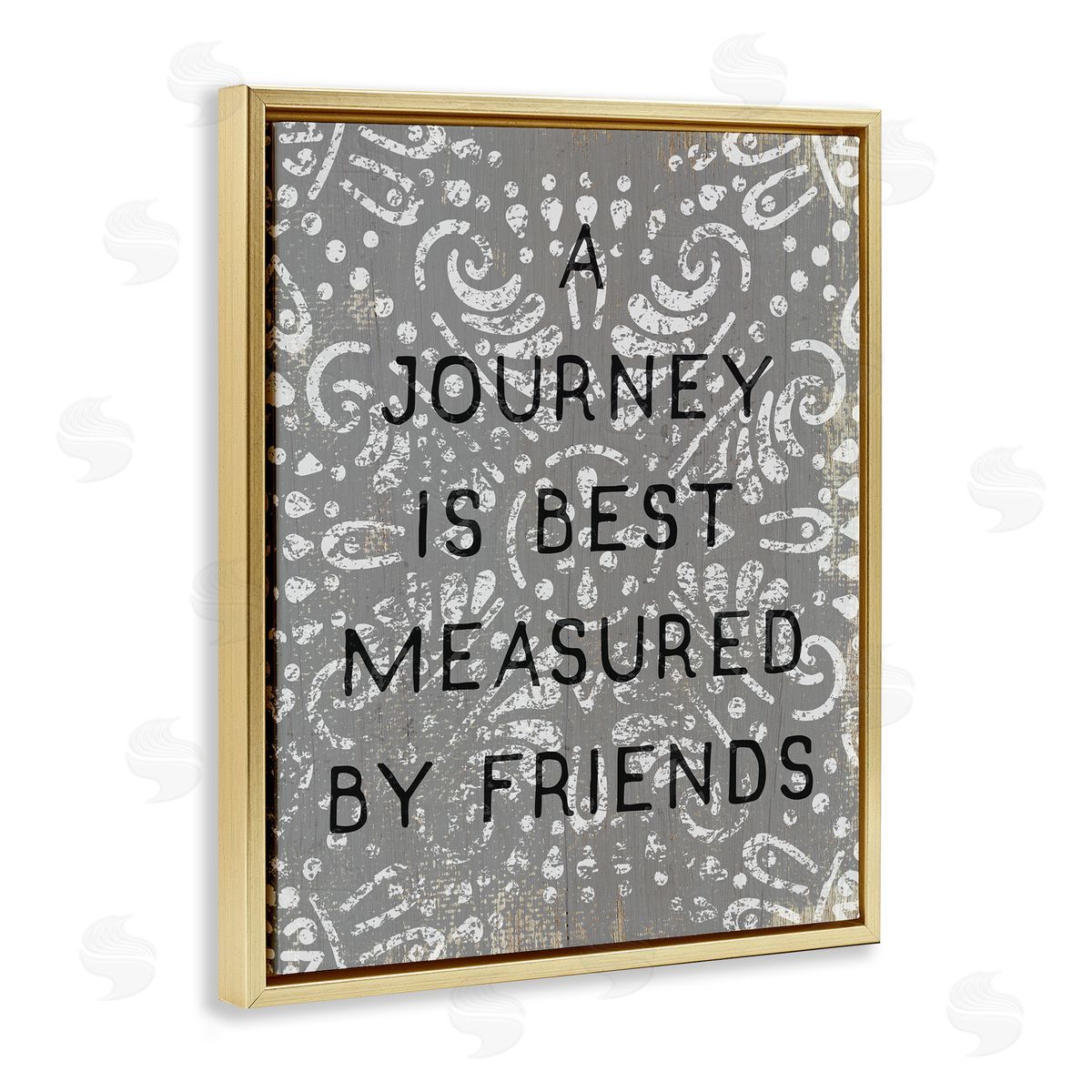 Stupell Studio Best Measured by Friends Distressed Boho Gold Floater Frame Canvas Art