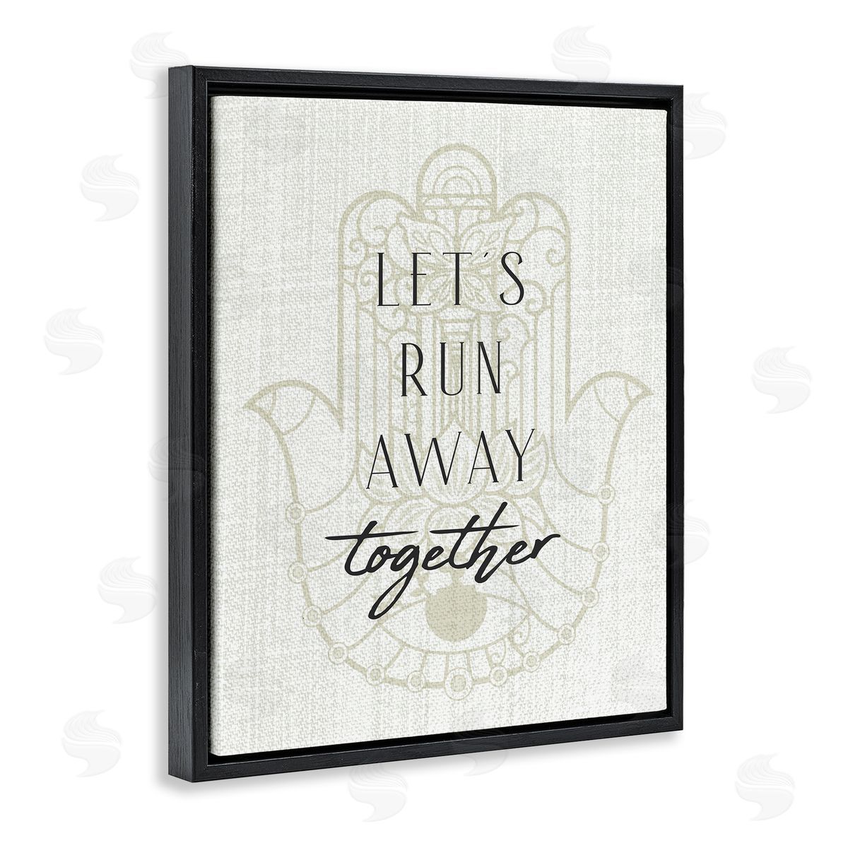Stupell Studio Runaway Together Moroccan Khmissa Pattern Black Floater Frame Canvas Art