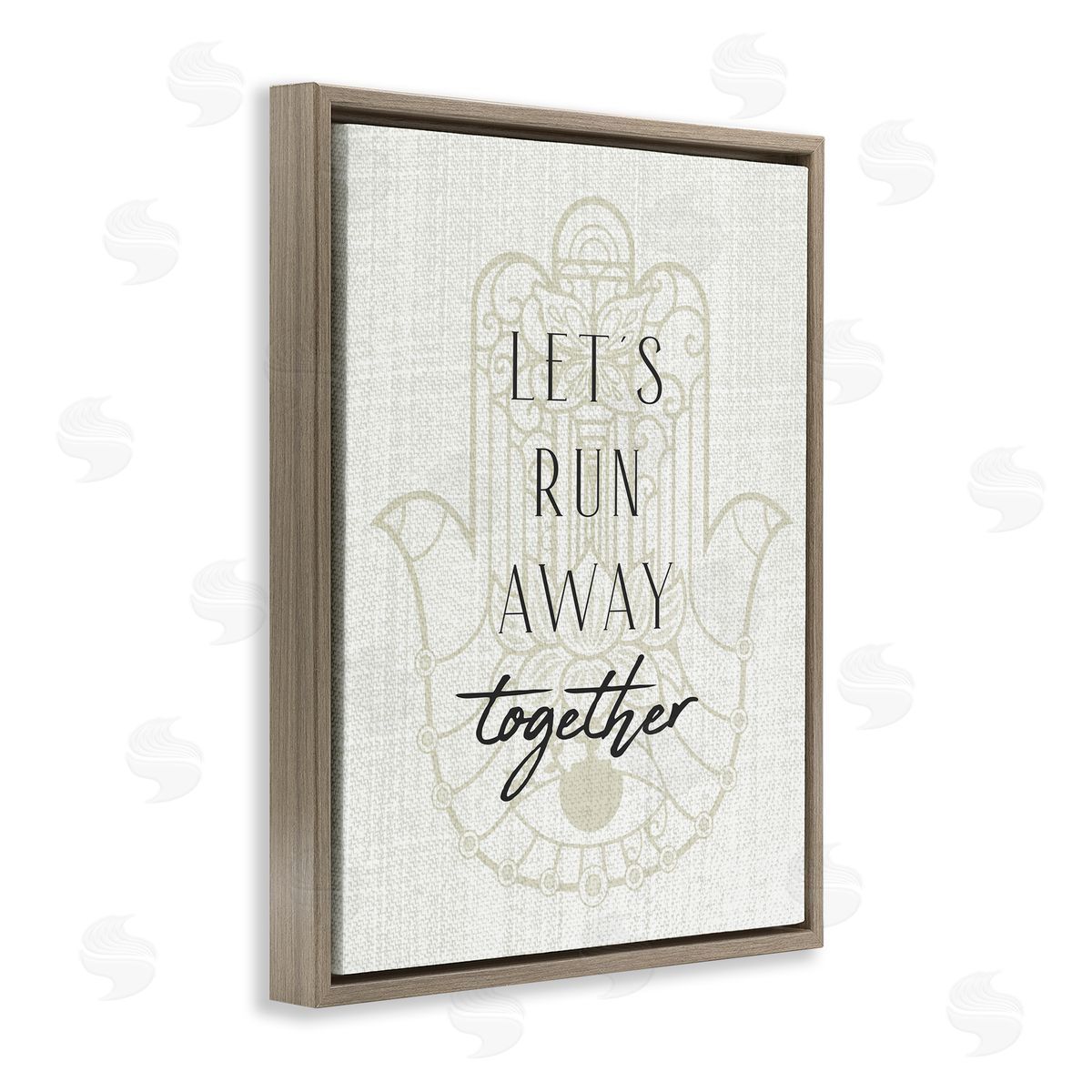 Stupell Studio Runaway Together Moroccan Khmissa Pattern Brown Floater Frame Canvas Art