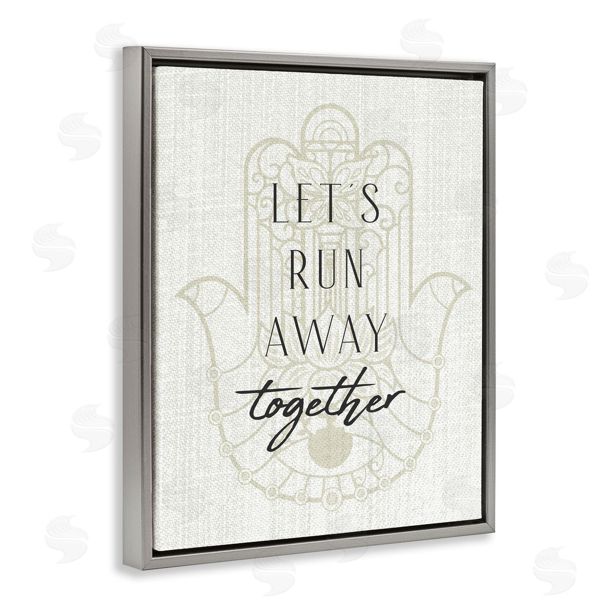 Stupell Studio Runaway Together Moroccan Khmissa Pattern Gray Floater Frame Canvas Art