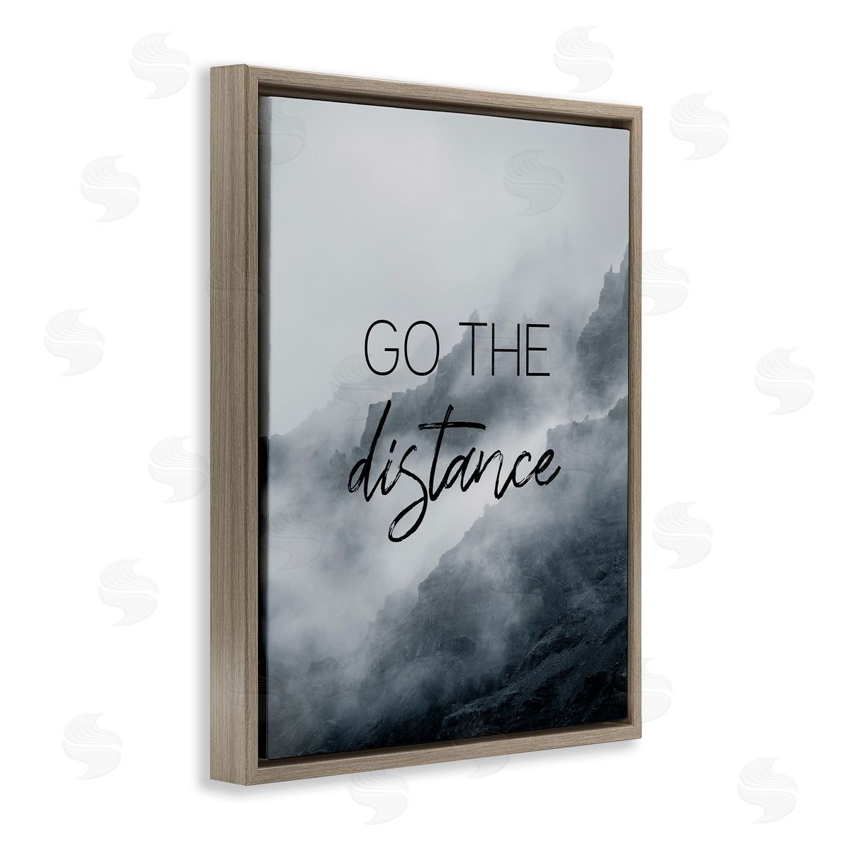Stupell Studio Go The Distance Foggy Mountain Brown Floater Frame Canvas Art