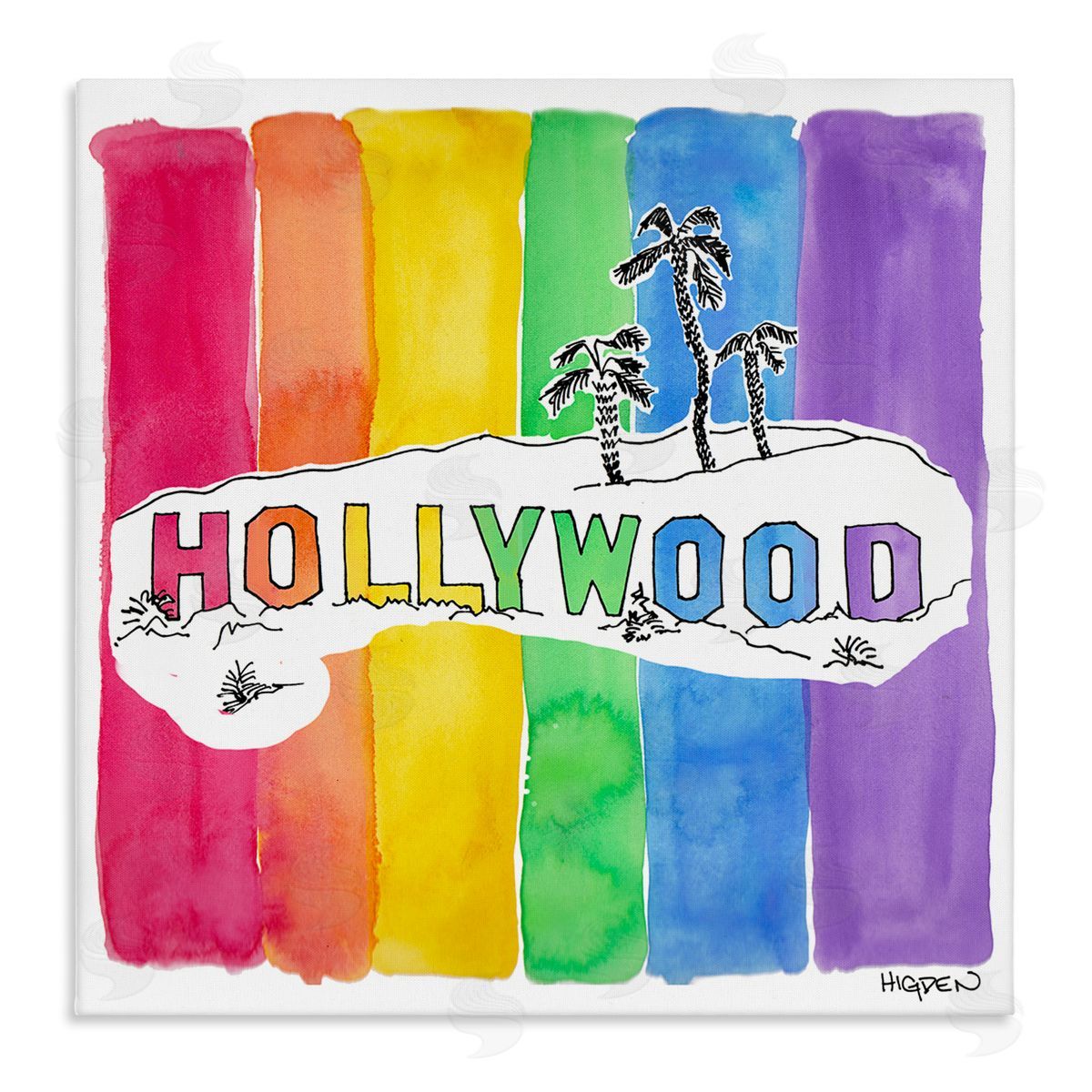 Mark Higden Vibrant Hollywood Hills Watercolor Rainbow Canvas Wall Art
