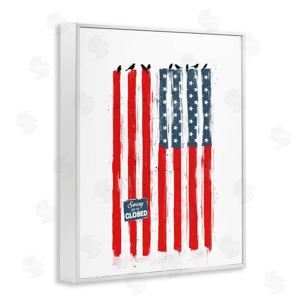 Balazs Solti American Flag Birds Political Statement White Framed Giclee Wall Art