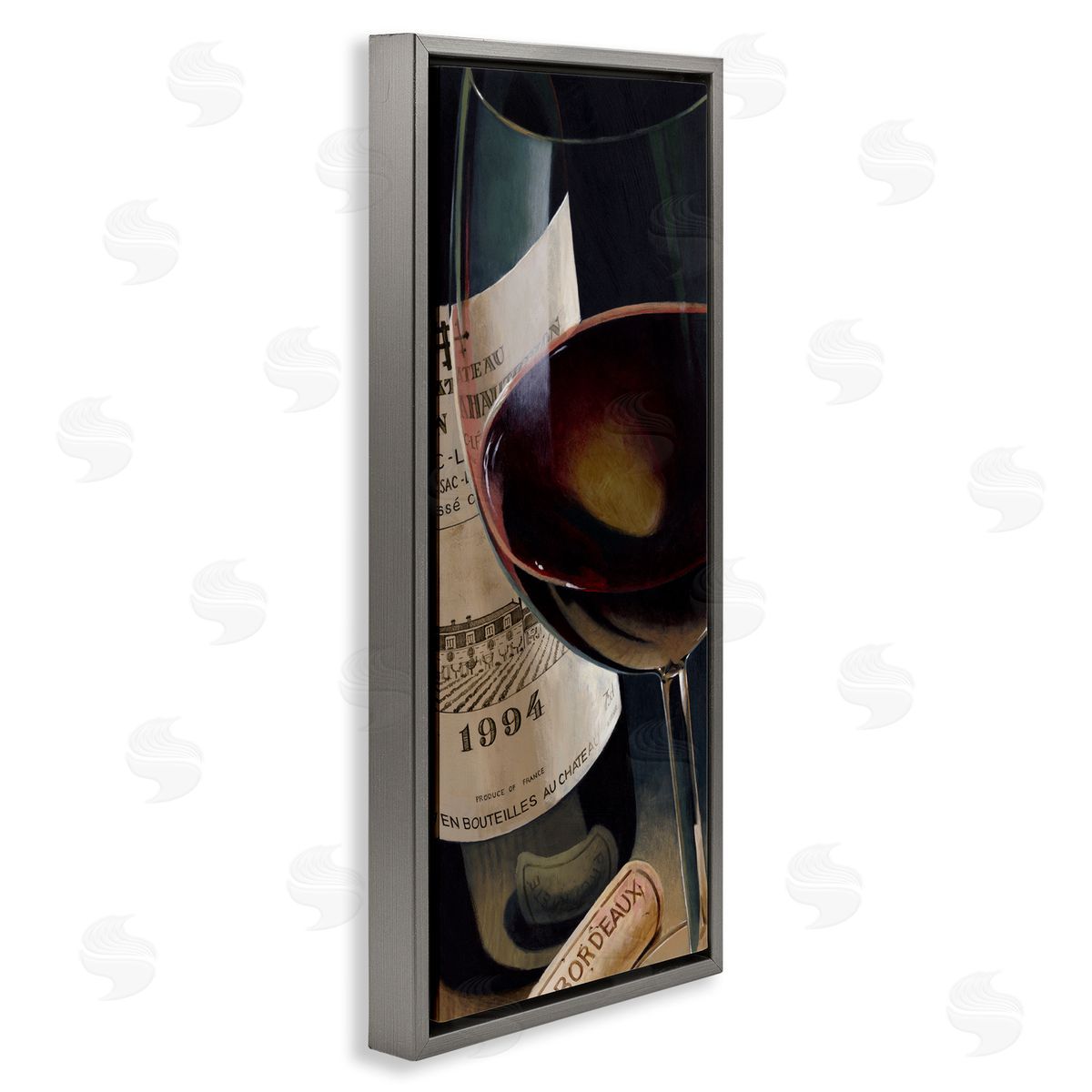 Stefano Ferreri Bordeaux Wine Glass Realistic Painting Gray Floater Frame Canvas Art