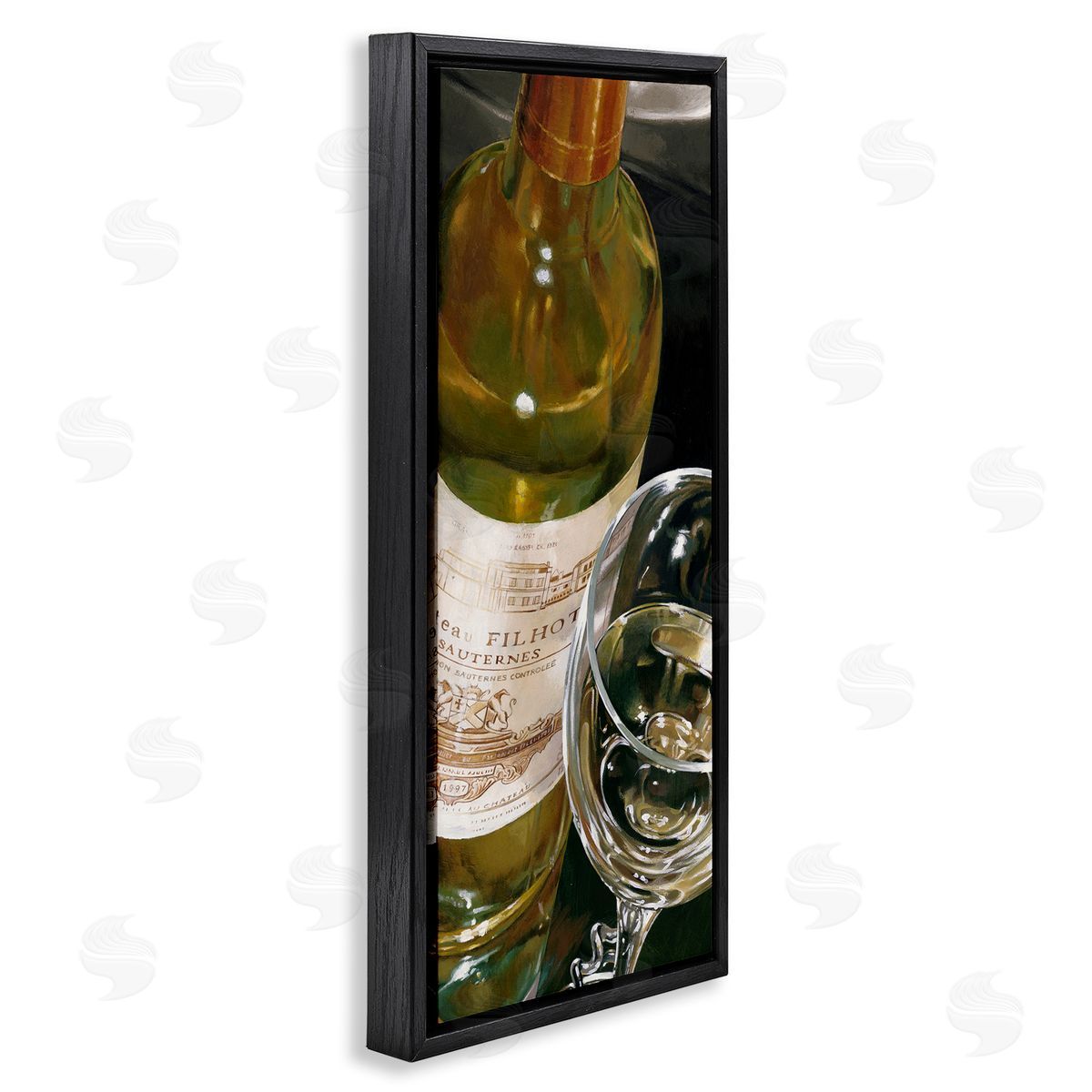 Stefano Ferreri White Wine Glass Realistic Painting Black Floater Frame Canvas Art