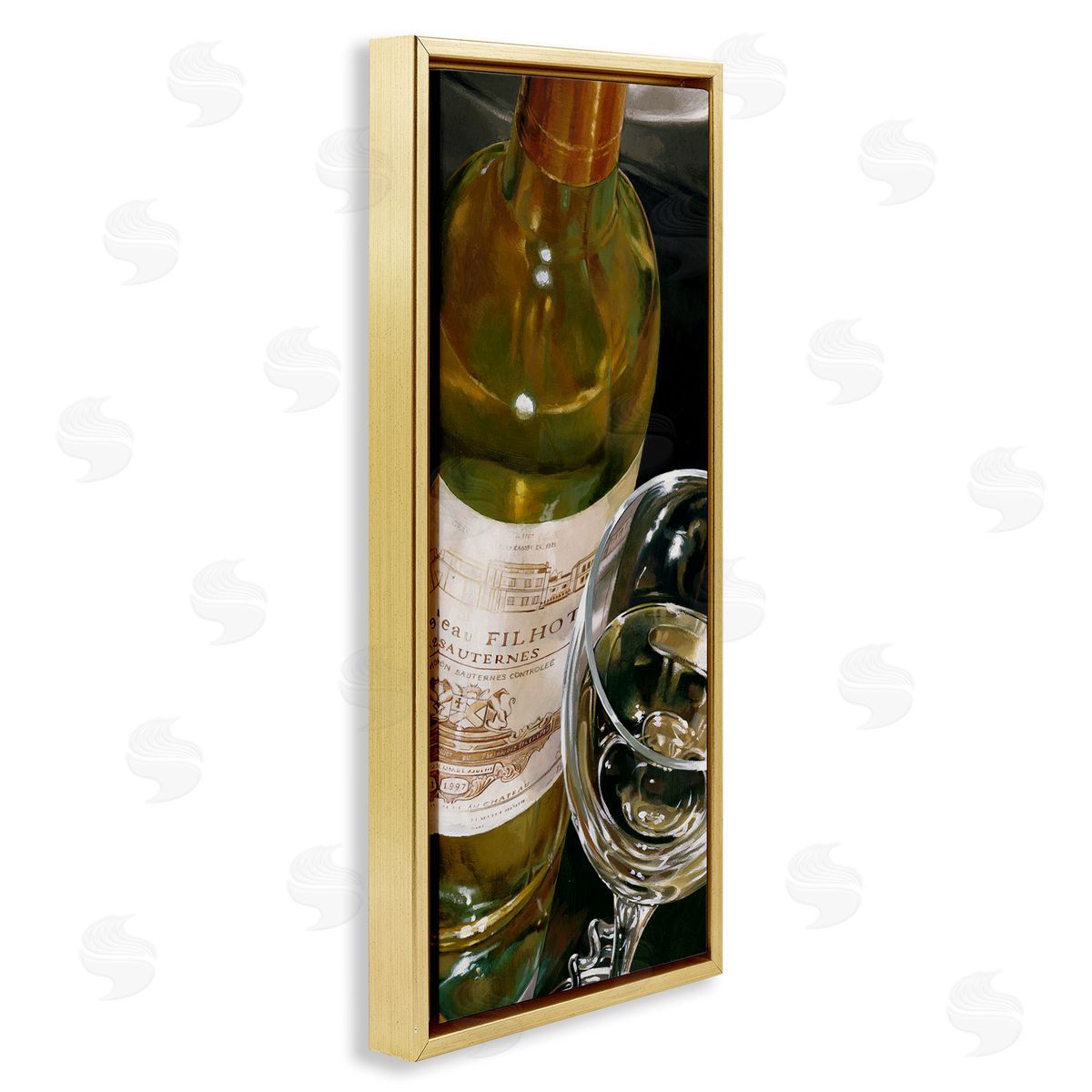 Stefano Ferreri White Wine Glass Realistic Painting Gold Floater Frame Canvas Art
