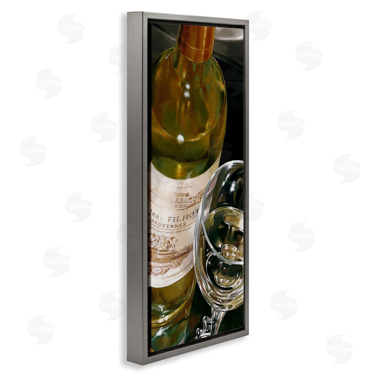 Stefano Ferreri White Wine Glass Realistic Painting Gray Floater Frame Canvas Art