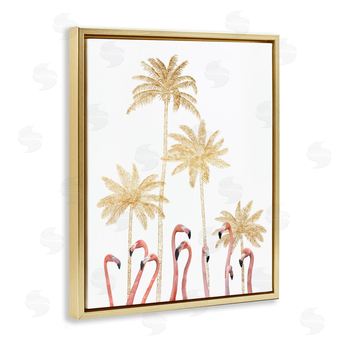 Ziwei Li Flamingoes Golden Palm Trees Gold Floater Frame Canvas Art