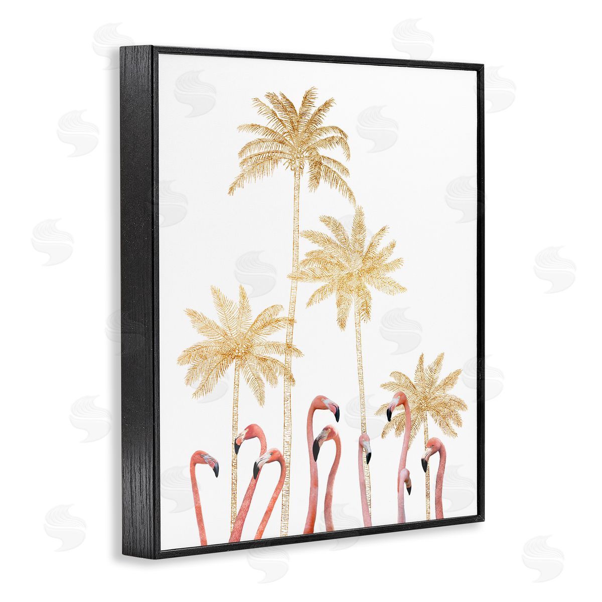 Ziwei Li Flamingoes Golden Palm Trees Black Framed Giclee Wall Art