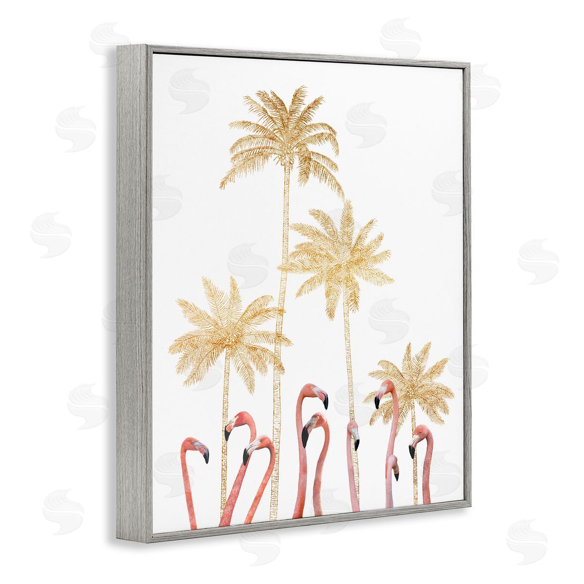 Ziwei Li Flamingoes Golden Palm Trees Gray Framed Giclee Wall Art