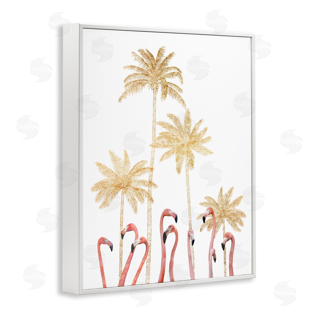 Ziwei Li Flamingoes Golden Palm Trees White Framed Giclee Wall Art