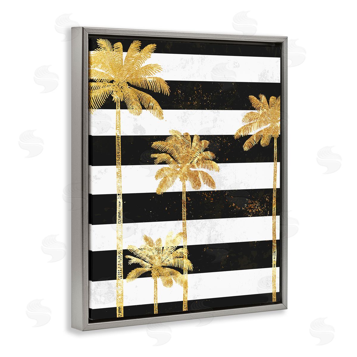 Ziwei Li Golden Palm Trees Bold Stripes Gray Floater Frame Canvas Art