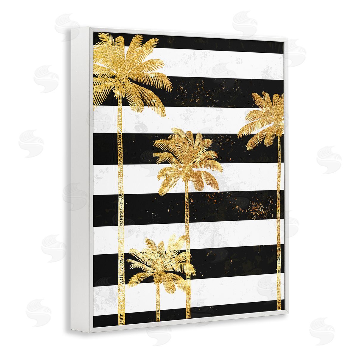 Ziwei Li Golden Palm Trees Bold Stripes White Framed Giclee Wall Art