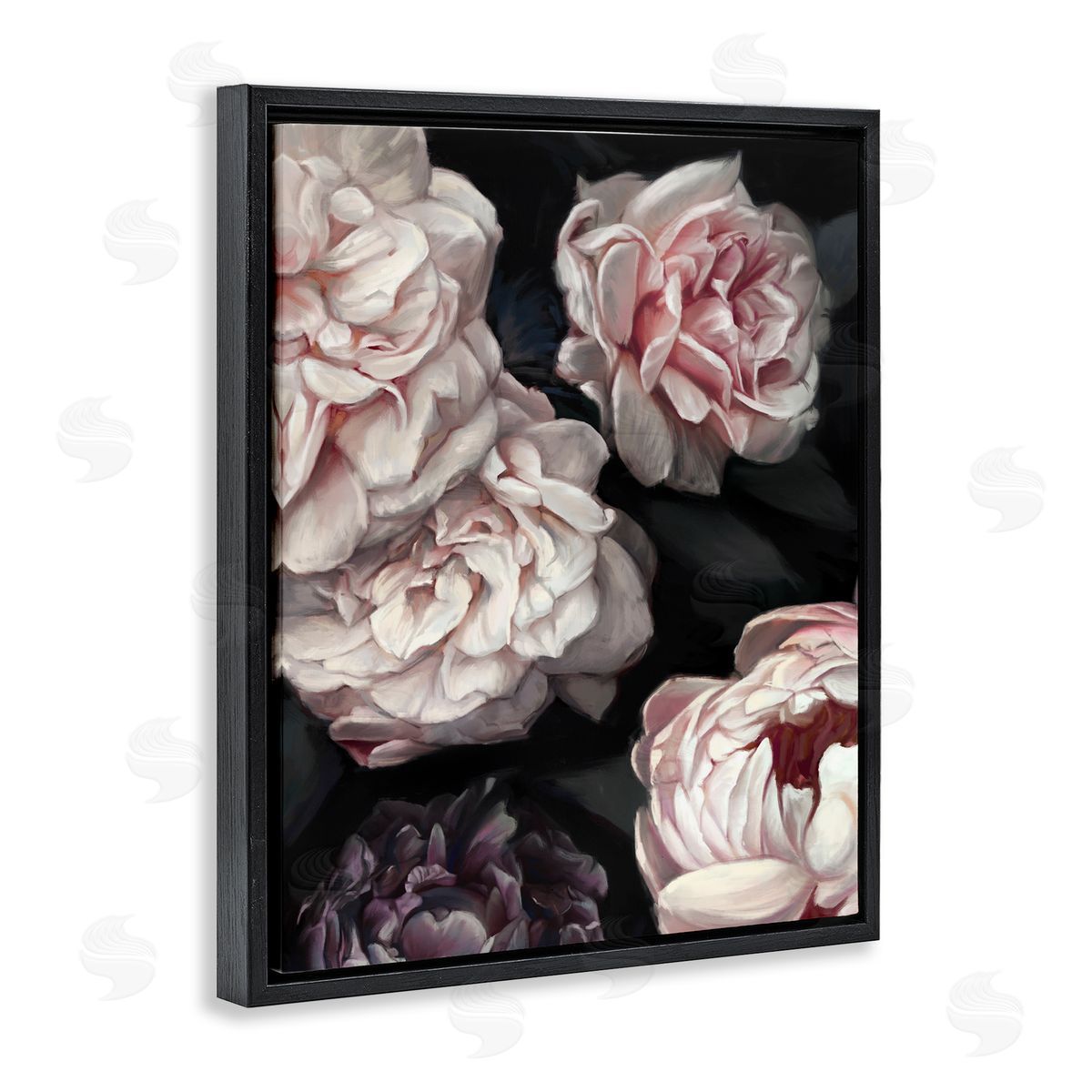 Ziwei Li Clustered Pink and White Flowers Black Floater Frame Canvas Art