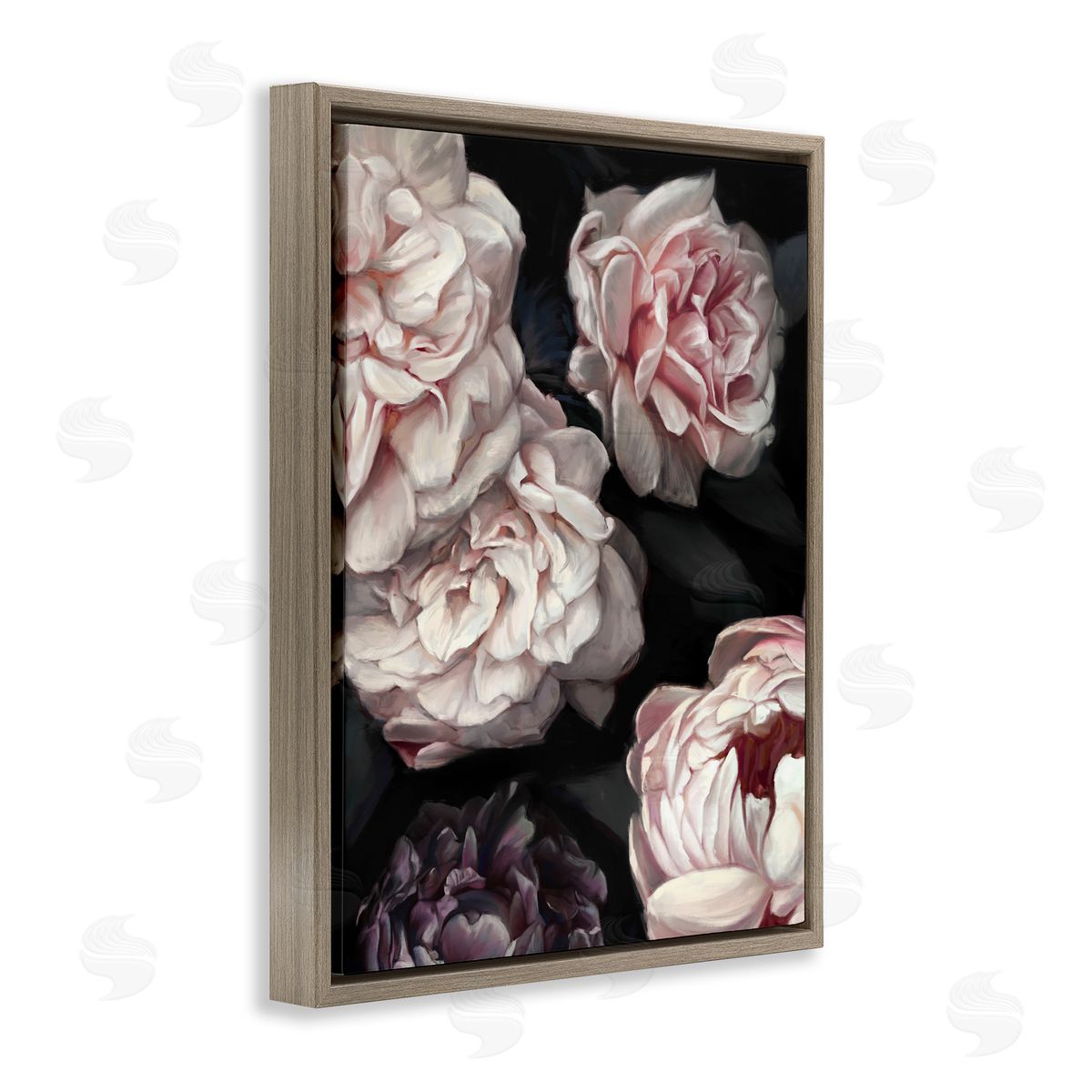 Ziwei Li Clustered Pink and White Flowers Brown Floater Frame Canvas Art