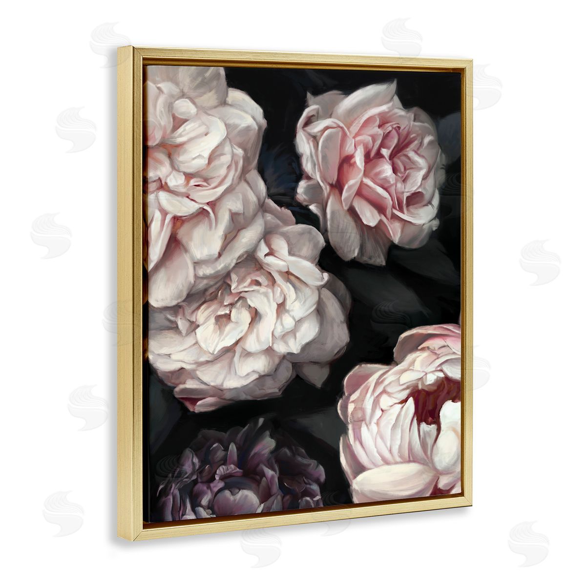Ziwei Li Clustered Pink and White Flowers Gold Floater Frame Canvas Art
