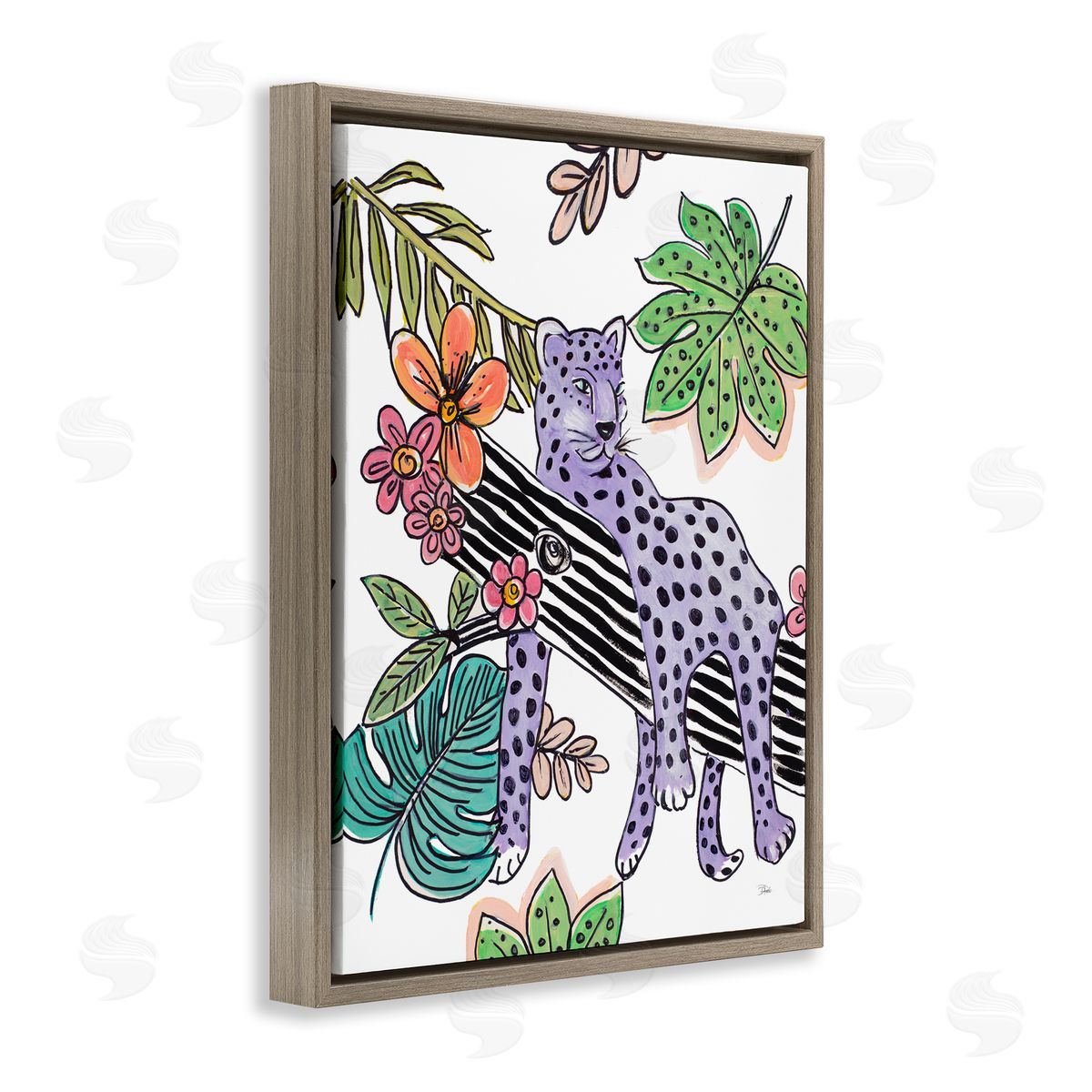 Patricia Pinto Abstract Purple Leopard Jungle Tree Brown Floater Frame Canvas Art