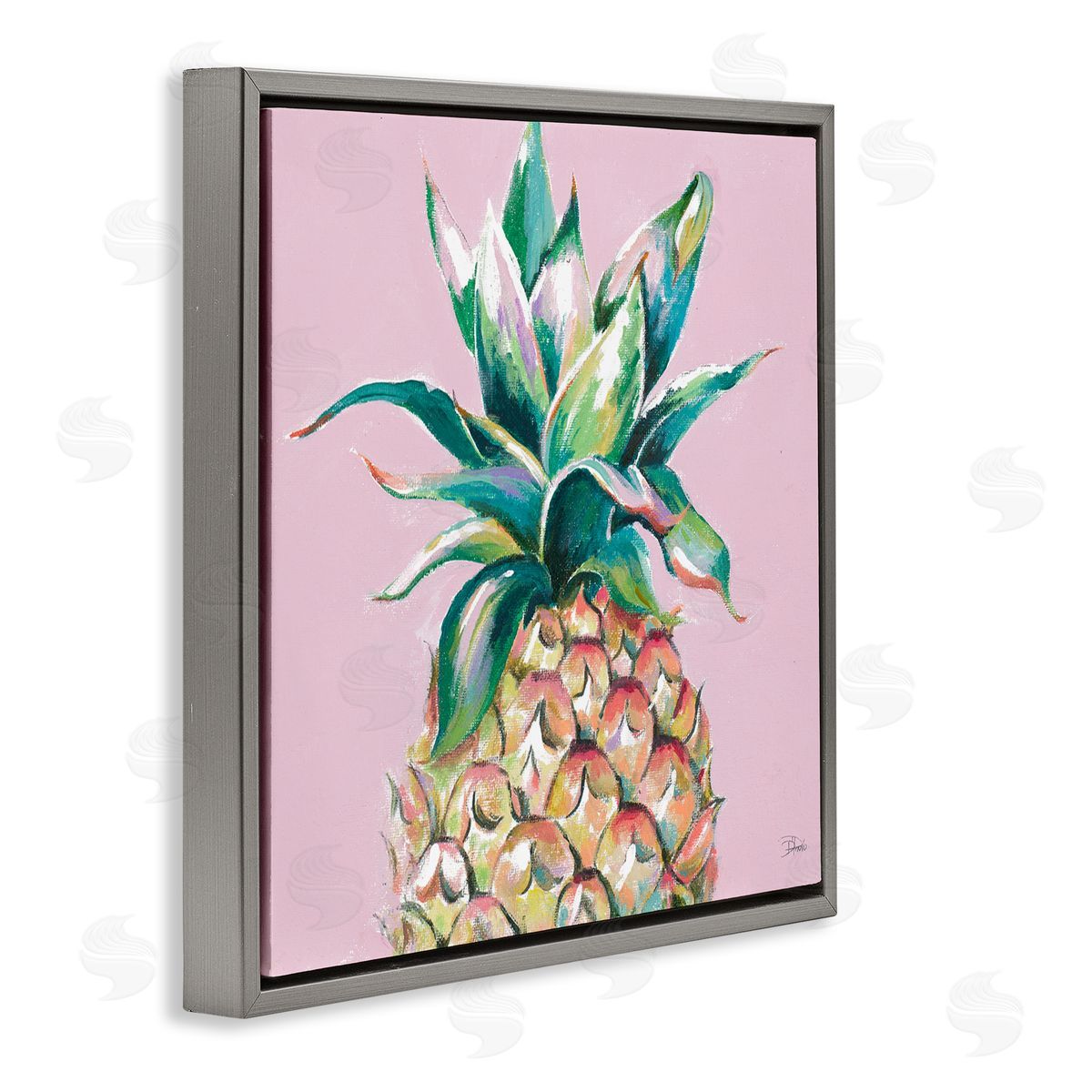 Patricia Pinto Cropped Pineapple Pink Color Pop Gray Floater Frame Canvas Art