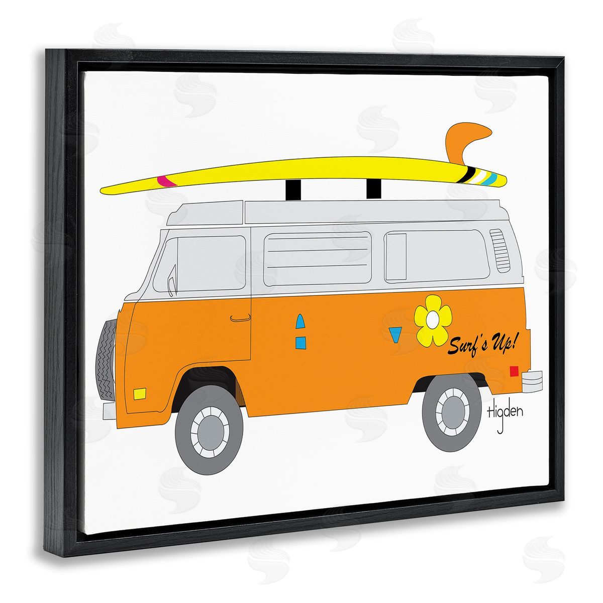 Mark Higden Retro Orange Beach Cruiser Surf Black Floater Frame Canvas Art
