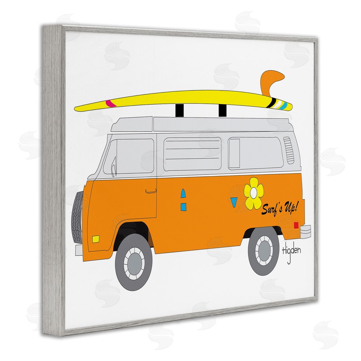 Mark Higden Retro Orange Beach Cruiser Surf Gray Framed Giclee Wall Art