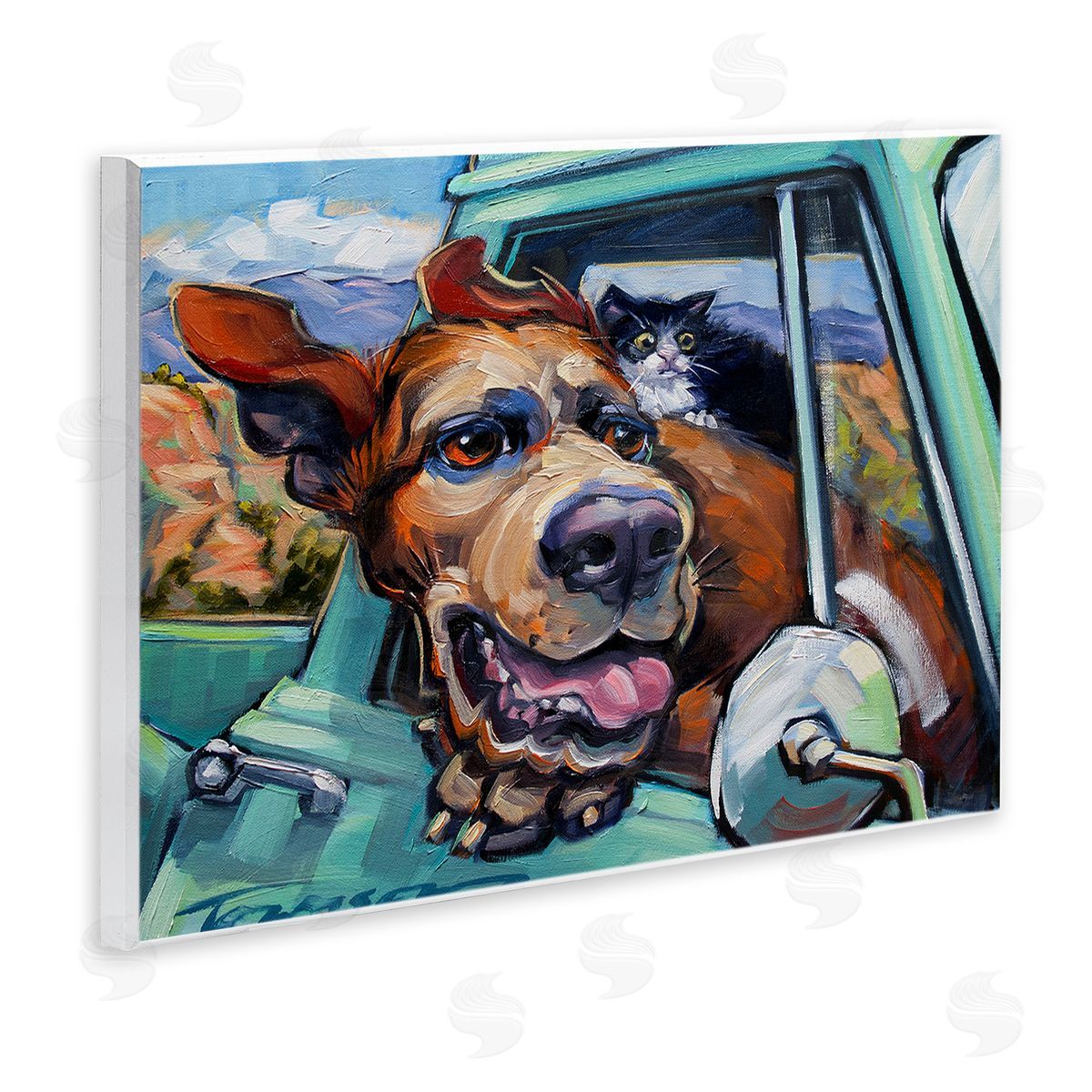 CR Townsend Cat and Dog in Truck Window Wall Plaque Art