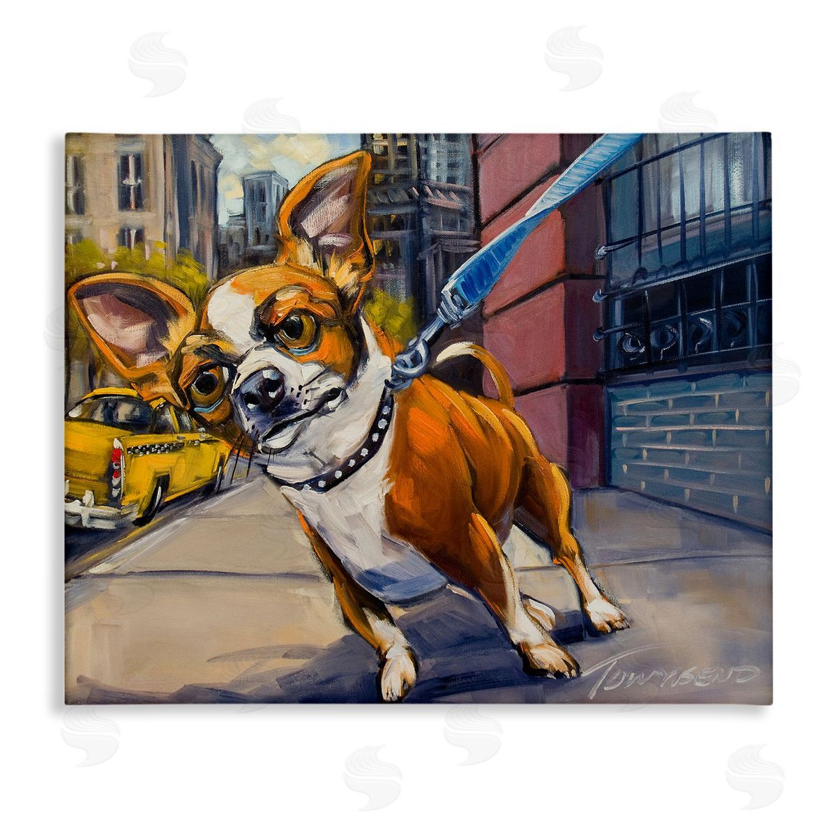 CR Townsend City Dog Walk Pet Painting Canvas Wall Art