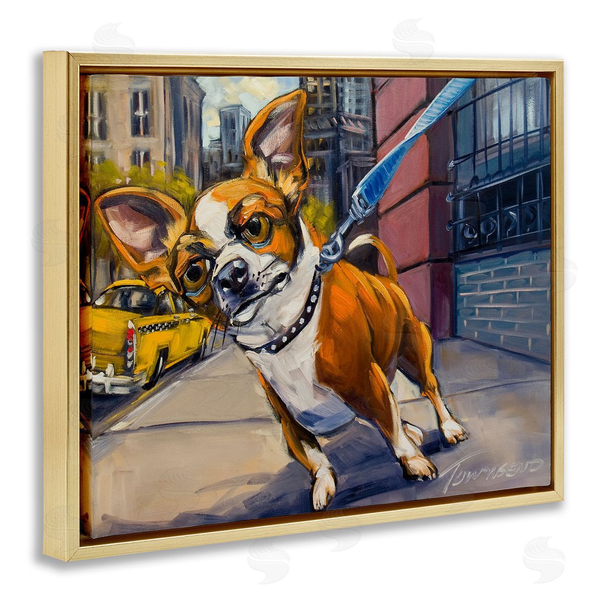 CR Townsend City Dog Walk Pet Painting Gold Floater Frame Canvas Art