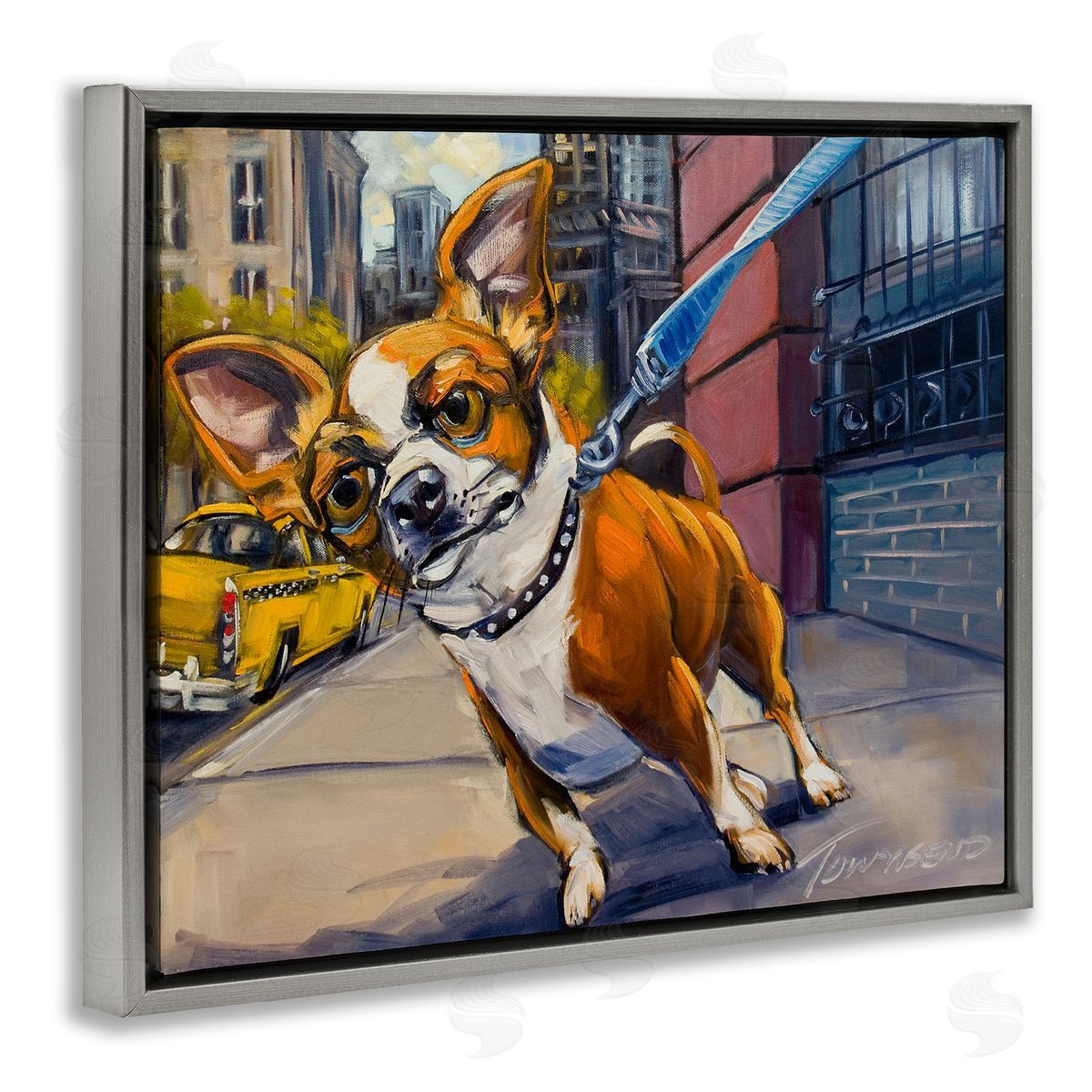 CR Townsend City Dog Walk Pet Painting Gray Floater Frame Canvas Art