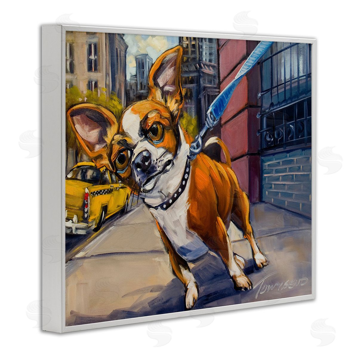 CR Townsend City Dog Walk Pet Painting White Framed Giclee Wall Art