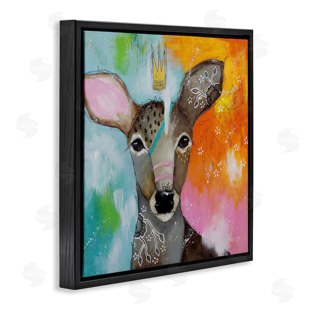 The Secret Hermit Abstract Deer Mystical Forest Animal Black Floater Frame Canvas Art