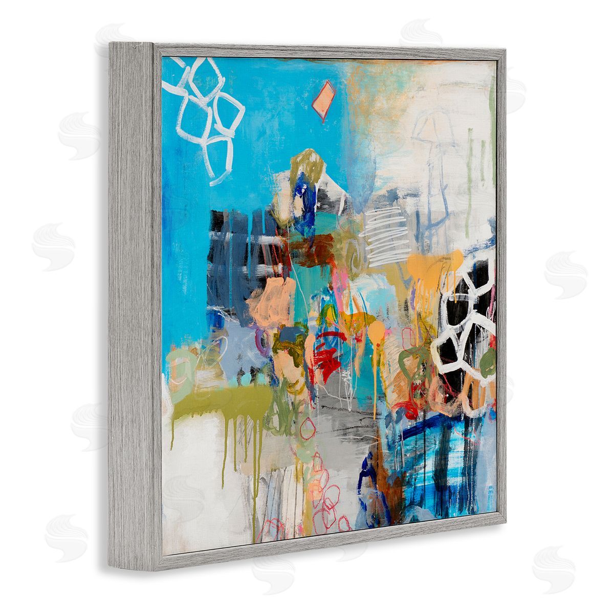 Jeffrey Tover Vibrant Square Abstraction Energetic Design Gray Framed Giclee Wall Art