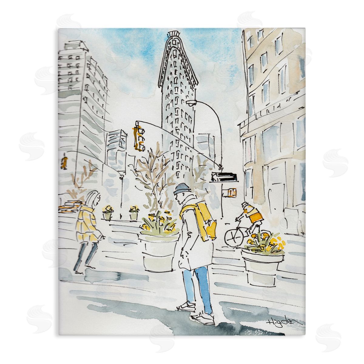 Mark Higden City People Walking Watercolor Canvas Wall Art