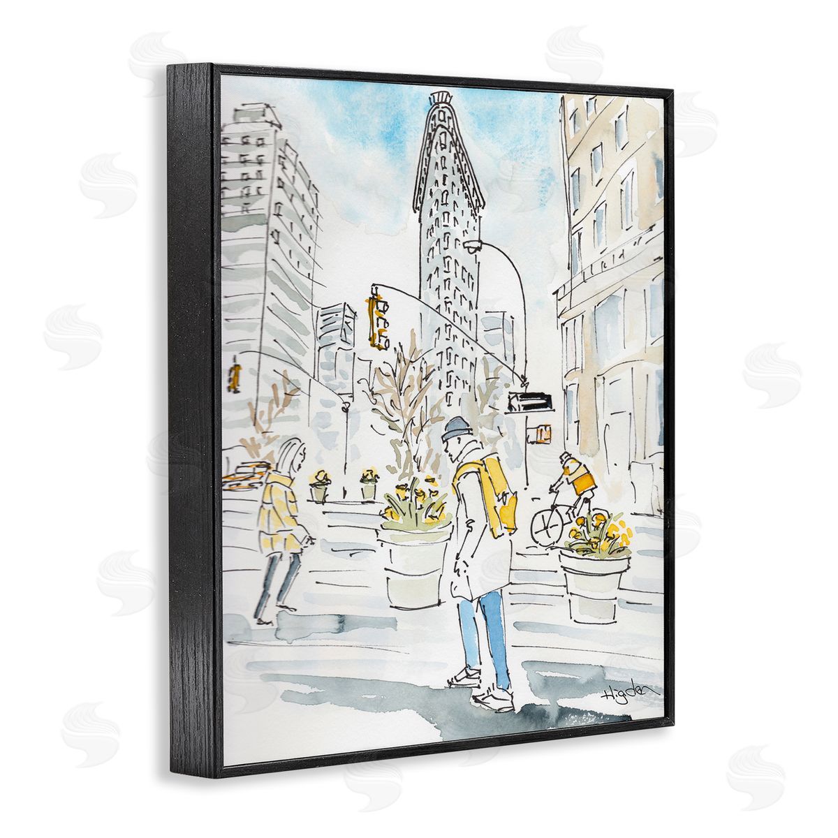 Mark Higden City People Walking Watercolor Black Framed Giclee Wall Art