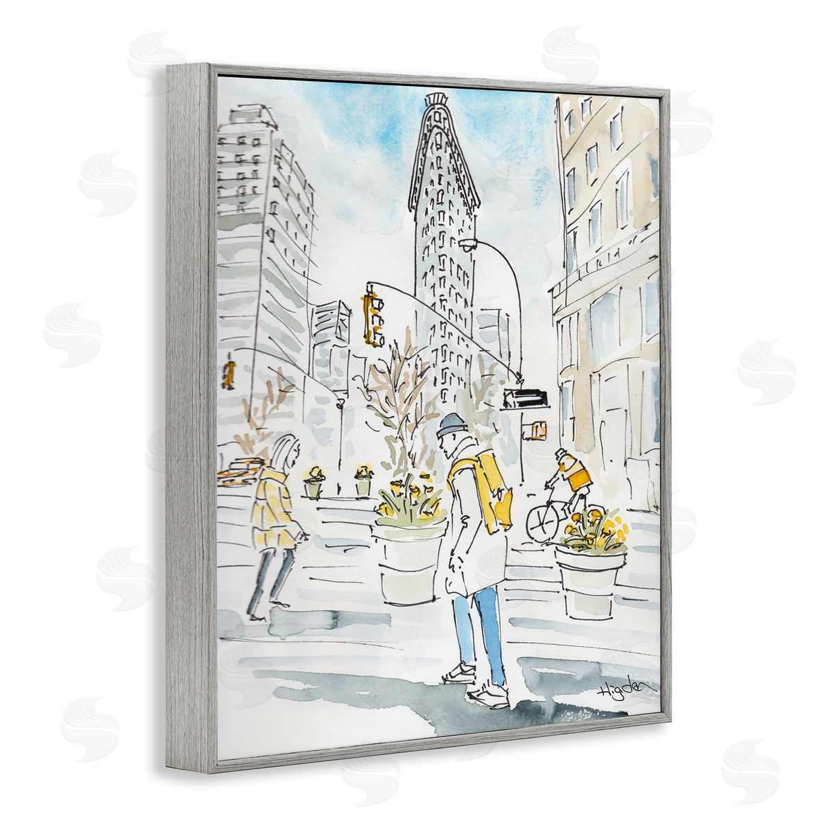 Mark Higden City People Walking Watercolor Gray Framed Giclee Wall Art