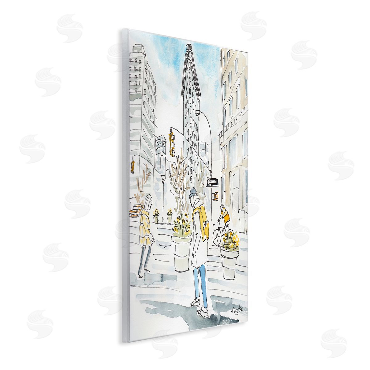 Mark Higden City People Walking Watercolor Wall Plaque Art
