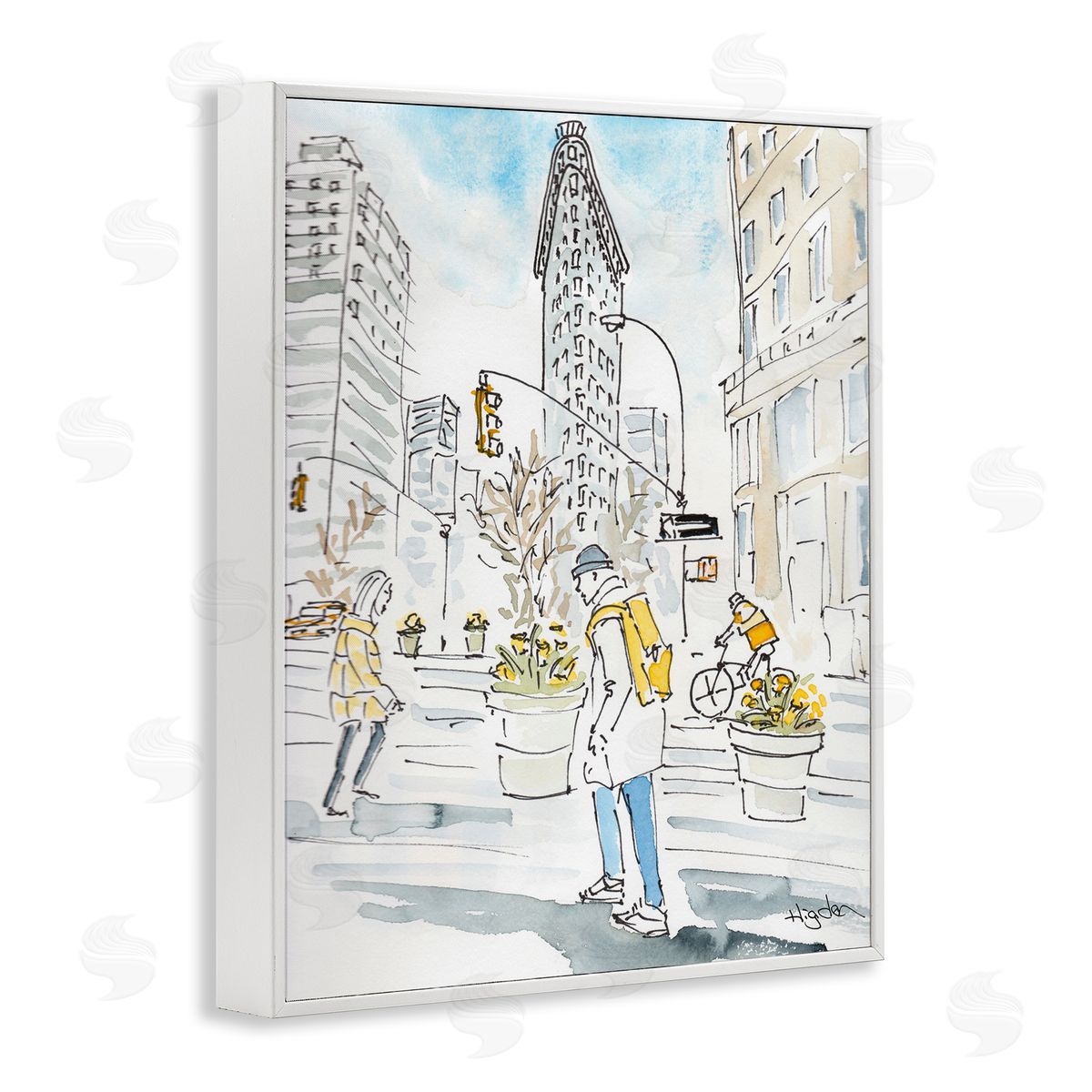 Mark Higden City People Walking Watercolor White Framed Giclee Wall Art