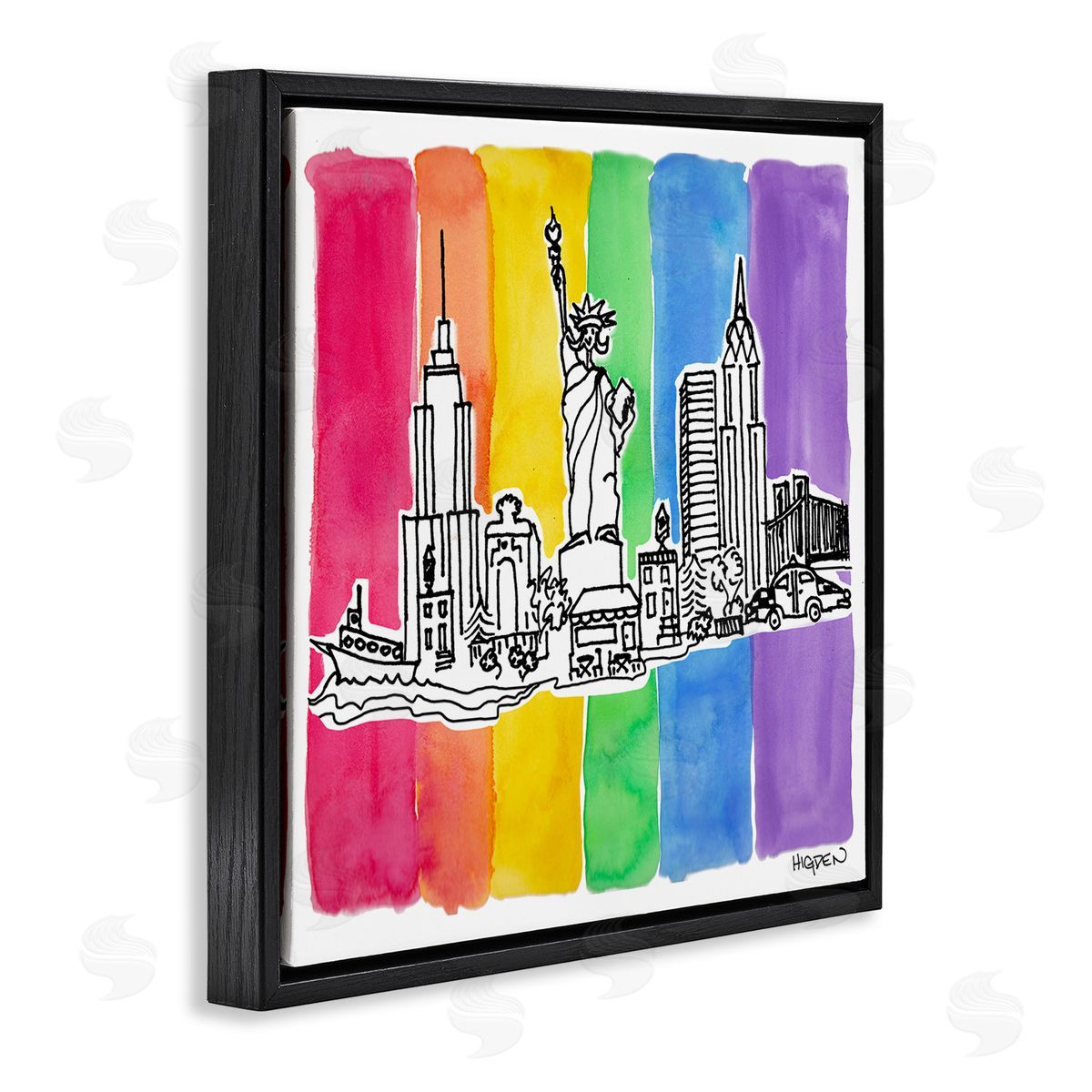 Mark Higden New York City Skyline Rainbow Black Floater Frame Canvas Art