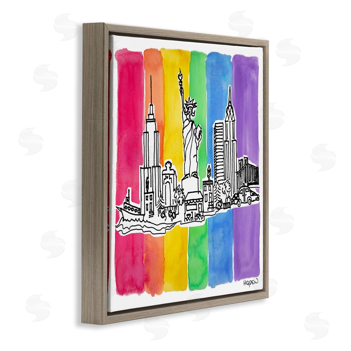 Mark Higden New York City Skyline Rainbow Brown Floater Frame Canvas Art