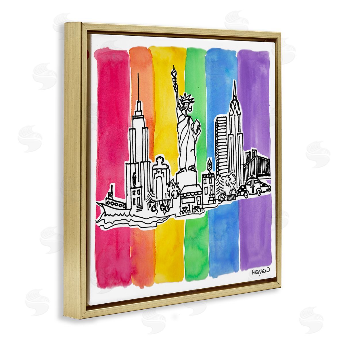 Mark Higden New York City Skyline Rainbow Gold Floater Frame Canvas Art
