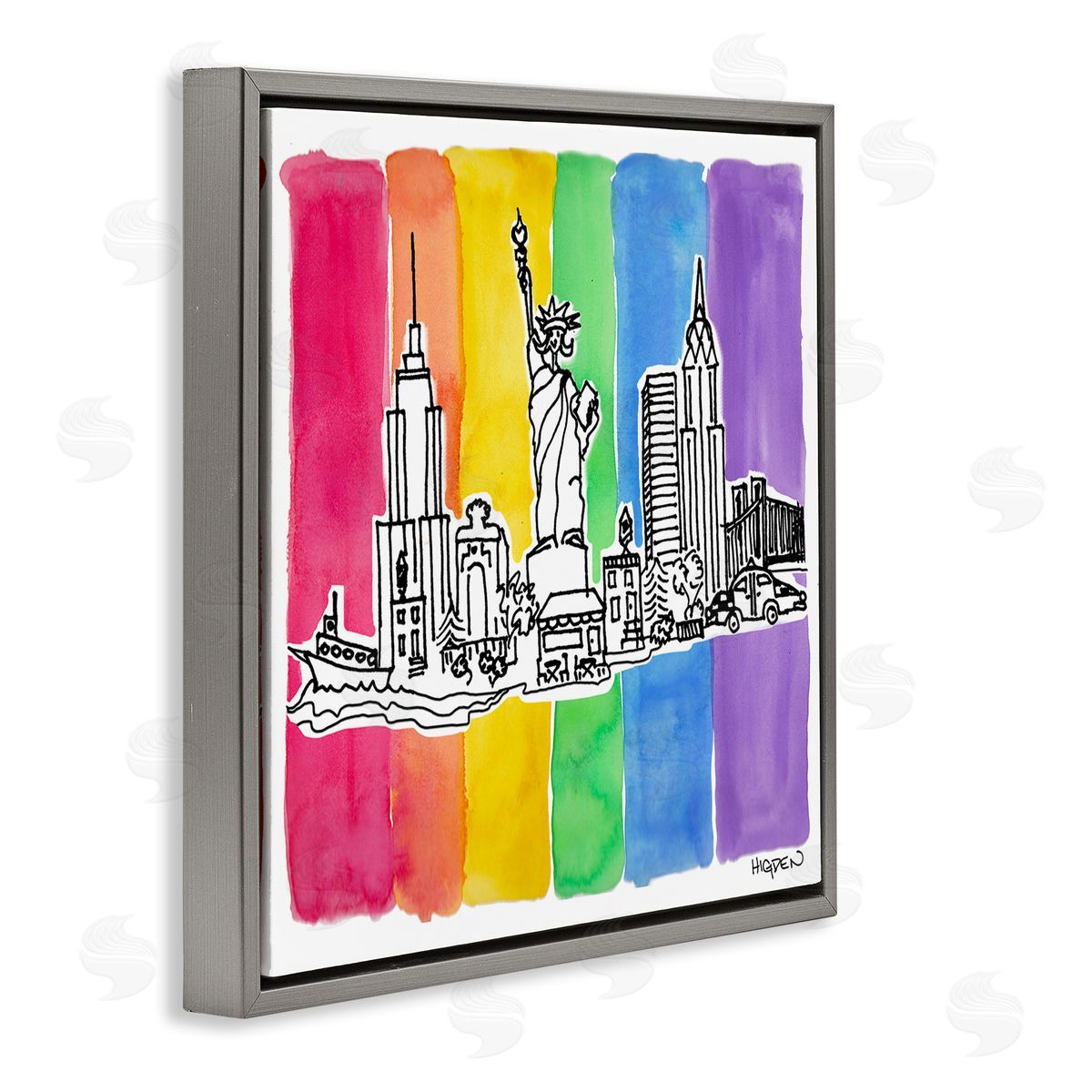 Mark Higden New York City Skyline Rainbow Gray Floater Frame Canvas Art