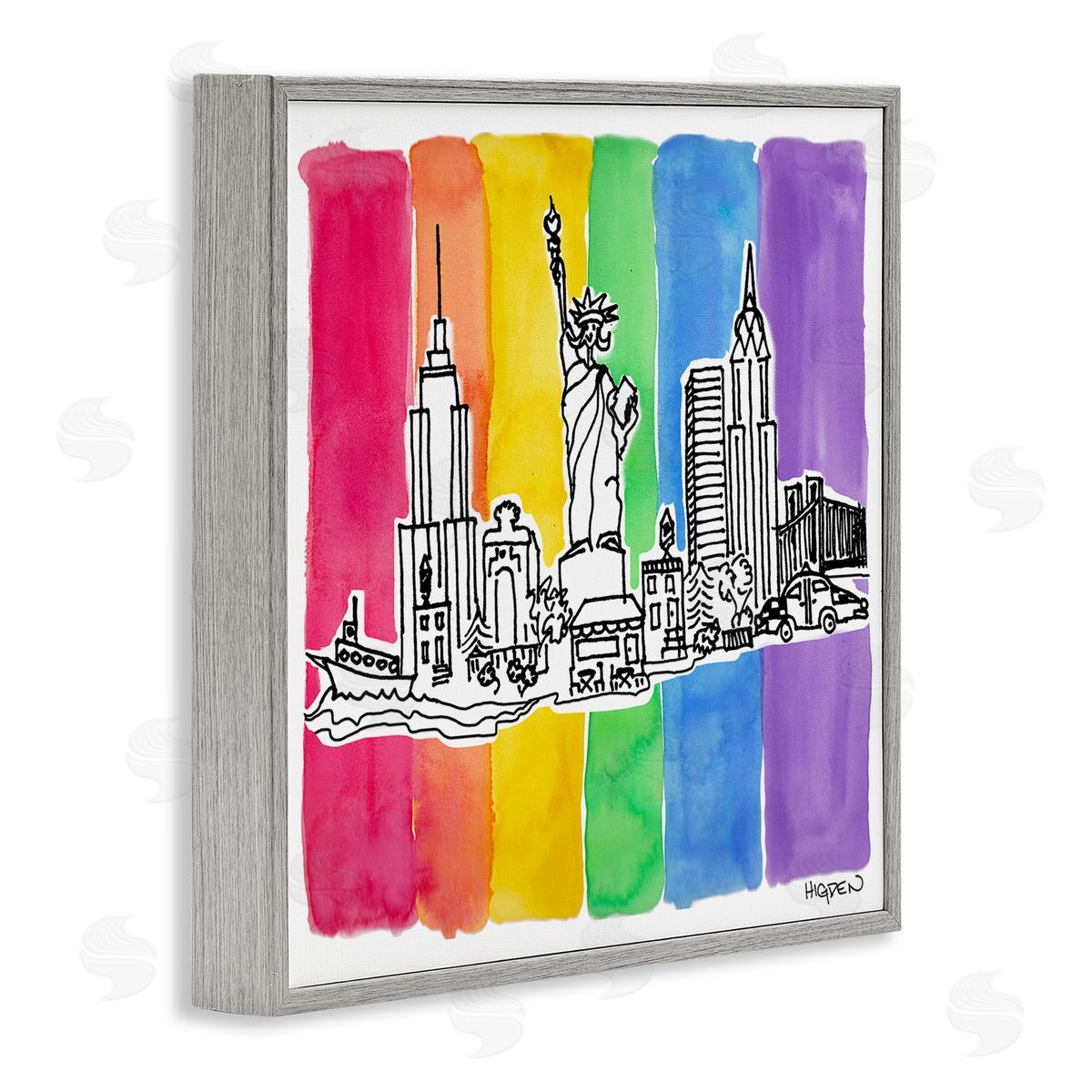 Mark Higden New York City Skyline Rainbow Gray Framed Giclee Wall Art