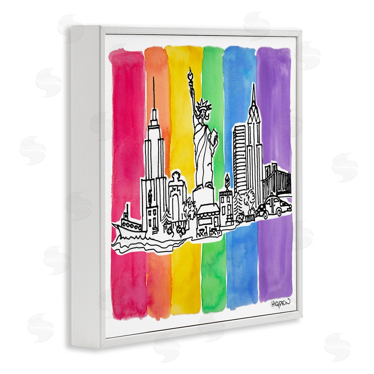 Mark Higden New York City Skyline Rainbow White Framed Giclee Wall Art