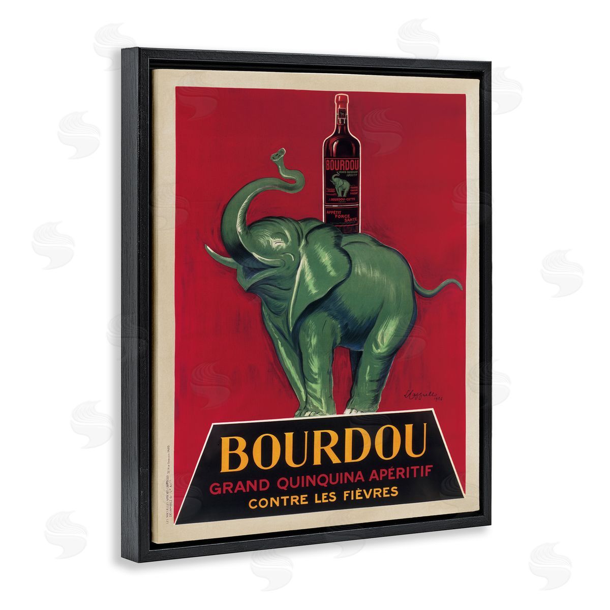 Bourdou Vintage Elephant Advertisement Black Floating Frame Canvas Wall Art, Home Decor by Leonetto Cappiello