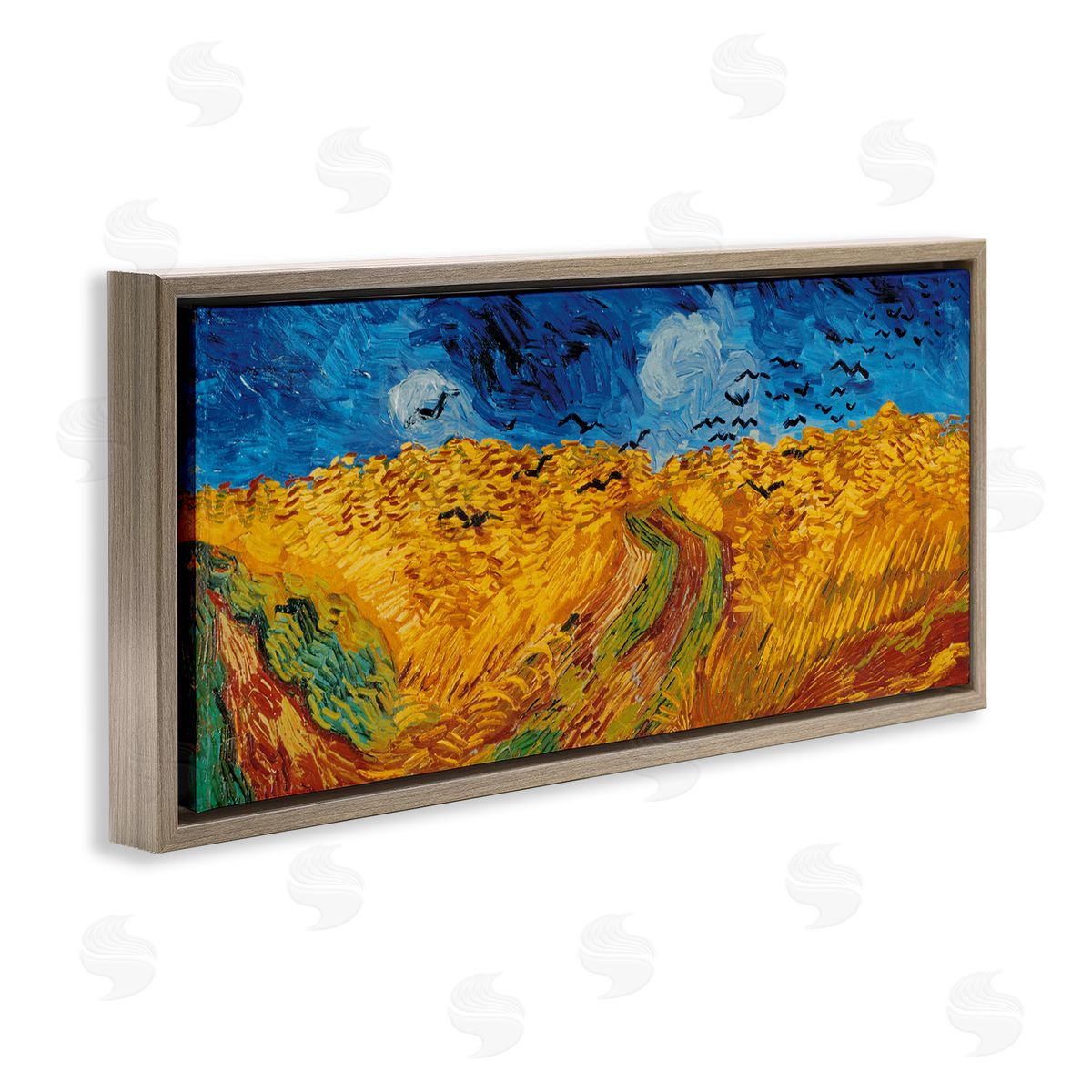 Wheat Field with Crows Classic Brown Floating Frame Canvas Wall Art, Home Decor by Vincent Van Gogh