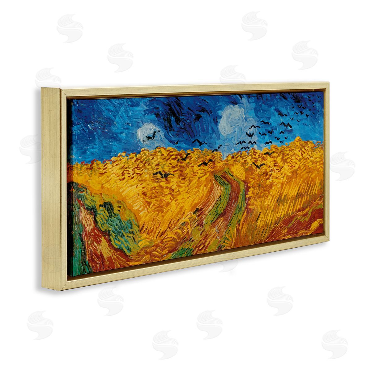 Wheat Field with Crows Classic Gold Floating Frame Canvas Wall Art, Home Decor by Vincent Van Gogh