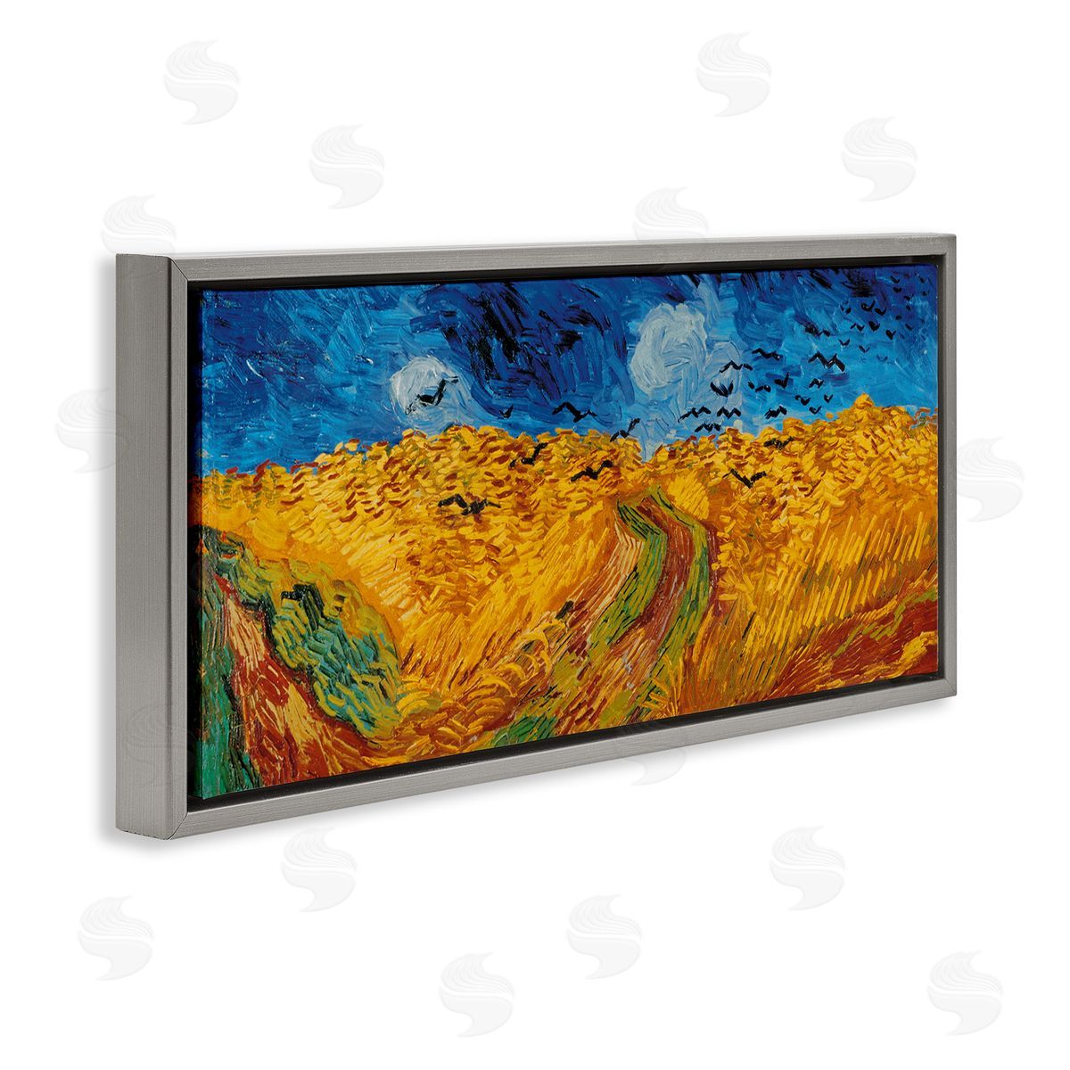 Wheat Field with Crows Classic Grey Floating Frame Canvas Wall Art, Home Decor by Vincent Van Gogh