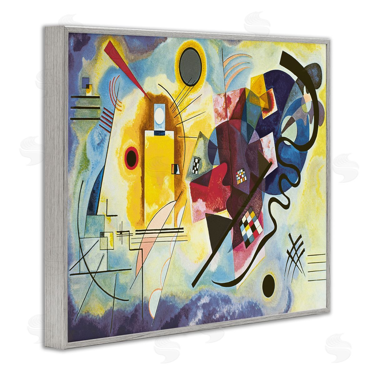 Wassily Kandinsky Classic Kandinsky Abstraction Yellow Red Blue Gray Framed Giclee Wall Art