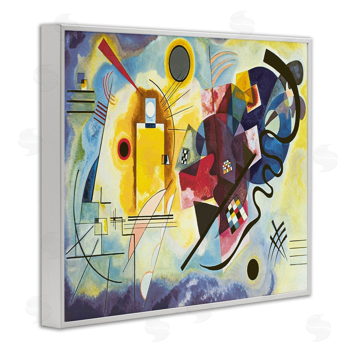 Wassily Kandinsky Classic Kandinsky Abstraction Yellow Red Blue White Framed Giclee Wall Art